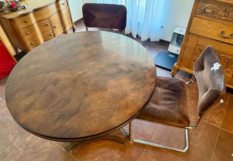 Nook Wood Table and 2 Suede Chairs image