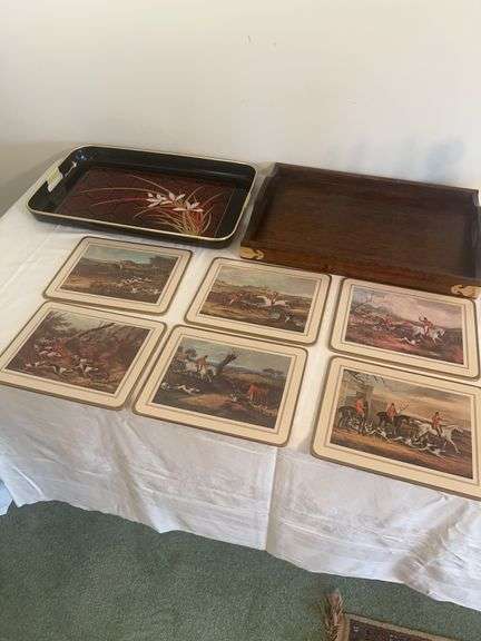 Hunting Scene Coaster Set with Two Serving Trays image