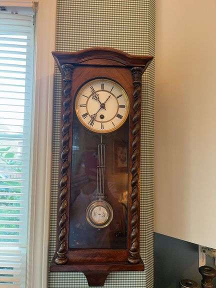 Ornate Wood Wall Clock with Pendulum image