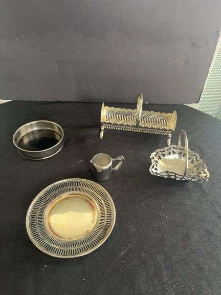 Assorted Decorative Metalware Lot: Trays, Basket, Creamer, and More image