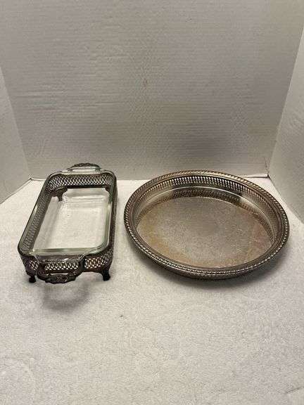 Silver Plated Serving Tray and Glass Baking Dish Set image