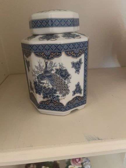 Decorative Porcelain Jar with Lid, Peacock Design image