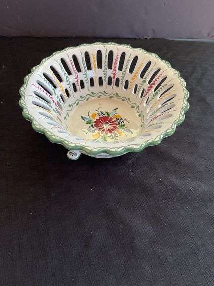 Vintage Portugal Maloic Ceramic Footed Bowl image