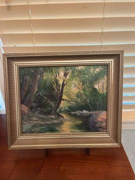 M. Patterson Framed Oil Painting of a River Landscape image