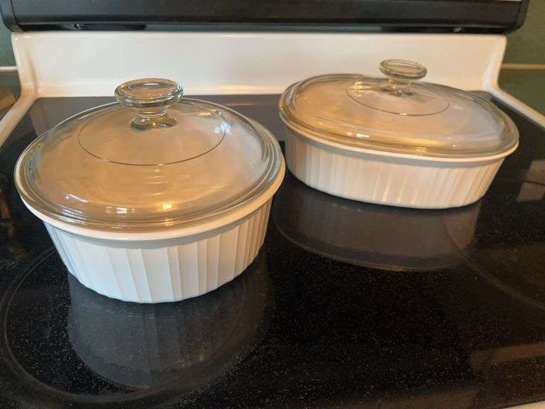 (2) White Glass Baking Dishes with Lids image