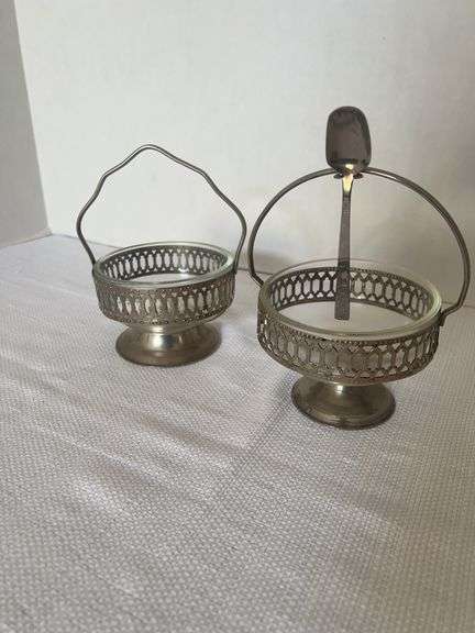 Silver Plated Glass Inserts Salt Cellar Set with Spoon image