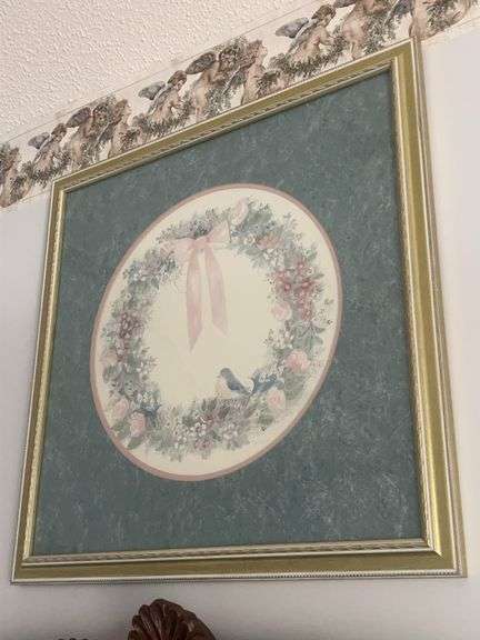 Floral Wreath Art Print in Gold Frame image