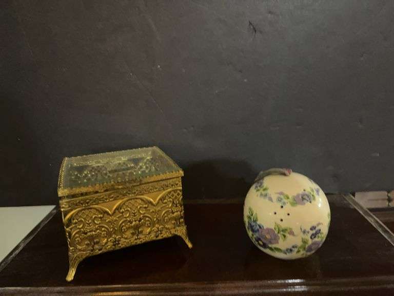 Ornate Gold Plated Box with Floral Ceramic Ball image