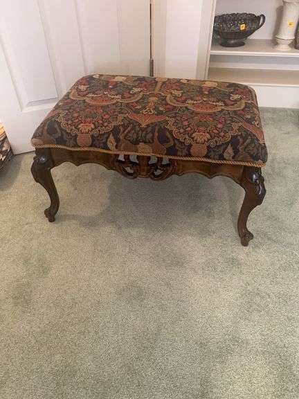 Upholstered Footstool with Carved Wood Frame image