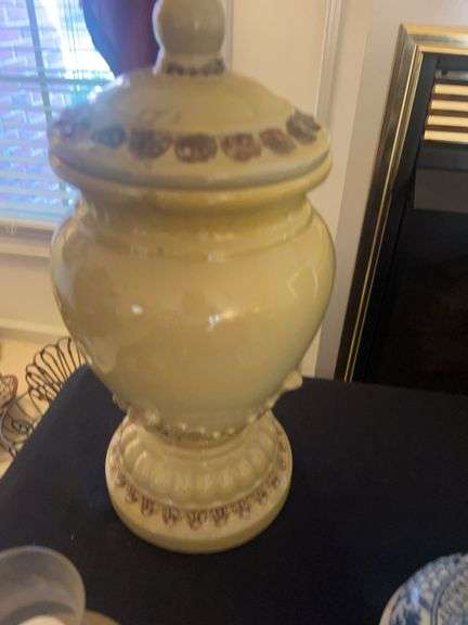 Vintage-Style Ceramic Lidded Jar with Decorative Accents image