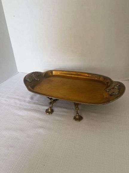 Vintage Style Brass Serving Tray with Stand image