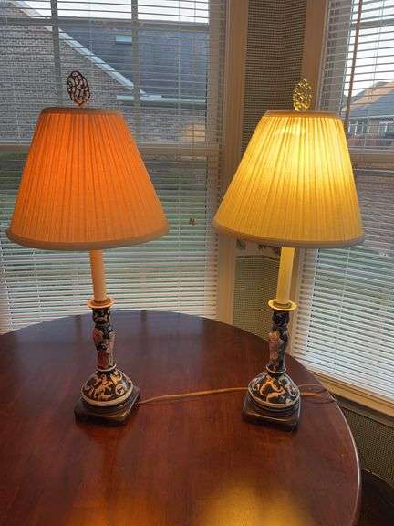 Pair of Floral Table Lamps with Shades image