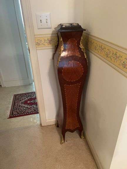 Ornate Wood and Marble Pedestal Stand image
