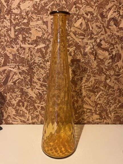 Tall Amber Glass Vase with Textured Design image