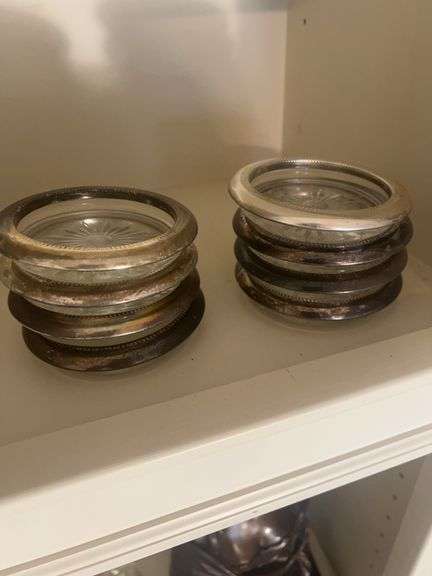 Set of 7 Silver Plated & Glass Coasters image