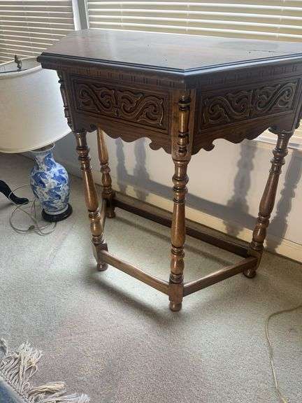 Ornate Wood Side Table with Carved Details image