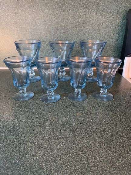 Set of Eight Blue Stemmed Drinking Glasses image