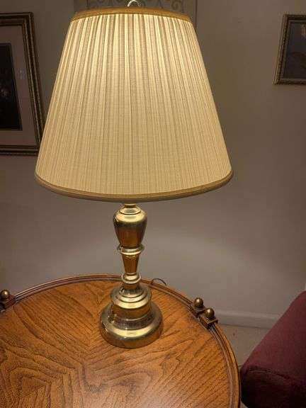 Brass Finish Table Lamp with Pleated Shade image