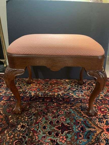 Upholstered Footstool with Carved Legs image