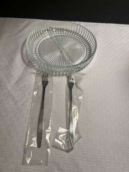 Divided Glass Serving Dish with Two Forks image