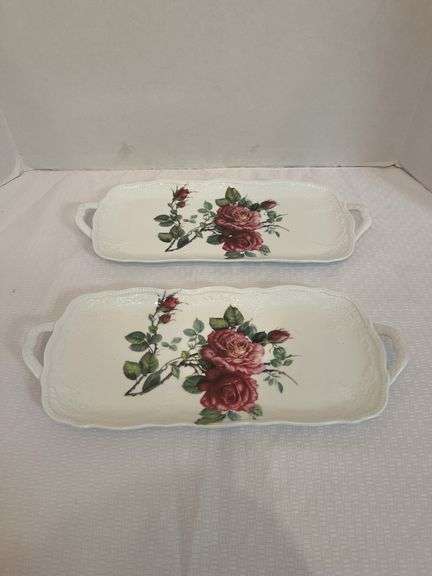 Pair of Floral Rose Decorated Serving Trays image