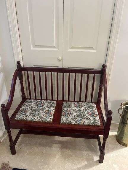 Wooden Settee with Floral Cushions image