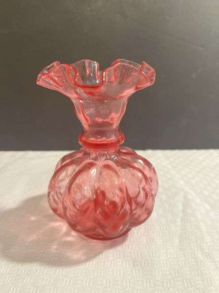 Pink Glass Vase with Ruffled Rim image