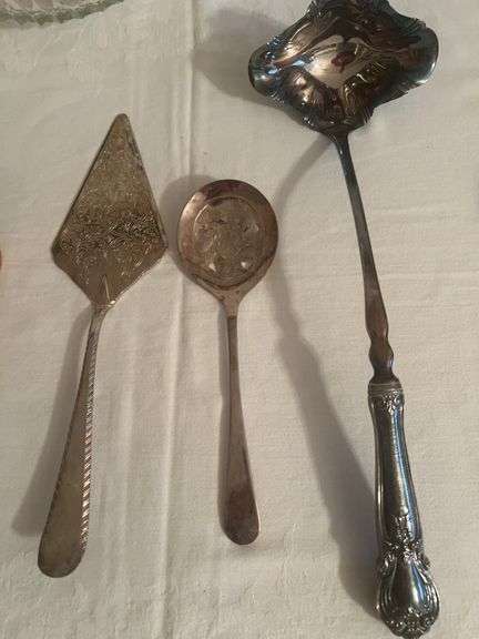 Silver Plated Serving Utensils - Cake Server, Spoon, and Ladle image