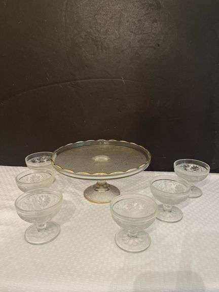 Glass Dessert Set: Cake Stand and Six Bowls image