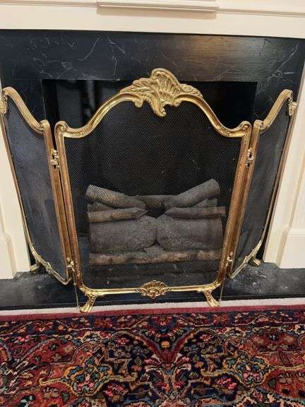Ornate Gold Tone Fireplace Screen image