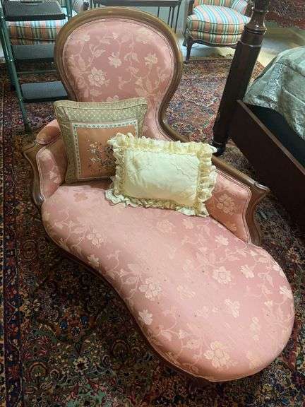 Pink Upholstered Chaise Lounge with Pillows image