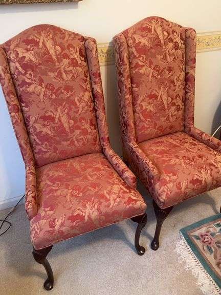 Pair of Wingback Chairs with Angel Pattern Fabric image