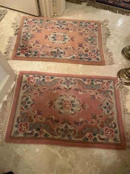 Pair of Floral Patterned Rugs with Fringe image