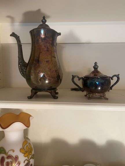 Vintage Silver-Plated Coffee Pot and Sugar Bowl image