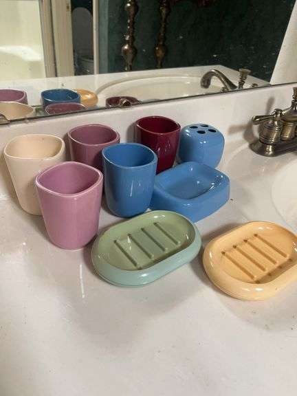 Ceramic Bathroom Set - Cups, Soap Dishes, Toothbrush Holder image