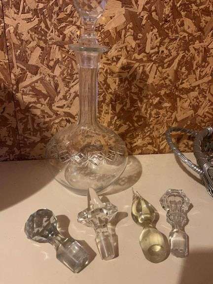 Crystal Decanter with Assorted Stoppers image