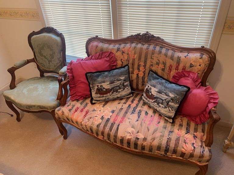 Ornate Carved Wood Parlor Set: Loveseat and Armchair image