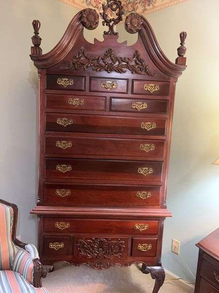 Ornate Mahogany Highboy Dresser with Multiple Drawers image