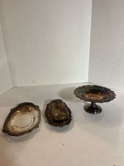 Silver Plated Serving Dishes and Covered Butter Dish image