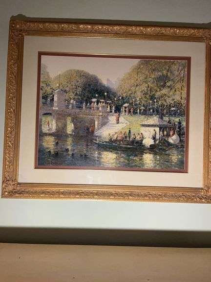 Framed Impressionist Style Print of a Park with Swan Boats image