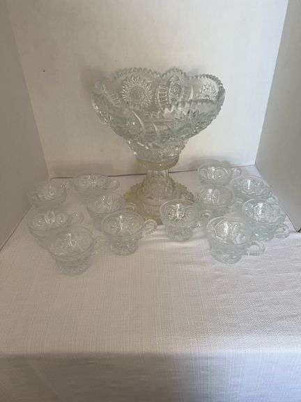 Elegant Clear Glass Punch Bowl Set with Cups image