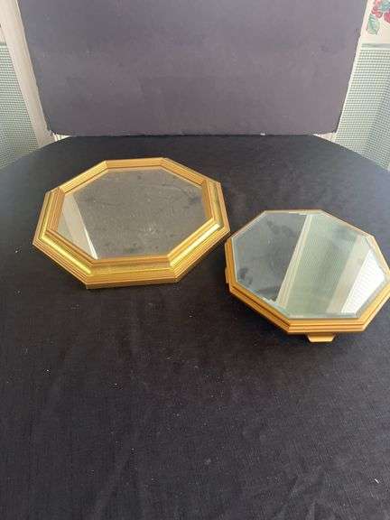 Pair of Gold Tone Octagon Mirrors - Wall Hanging or Tabletop image