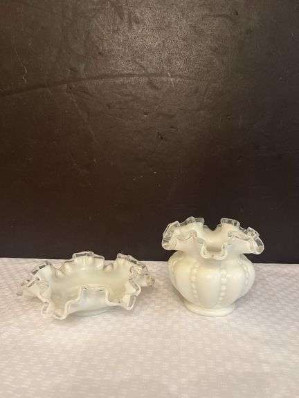 Milk Glass Vase and Bowl image