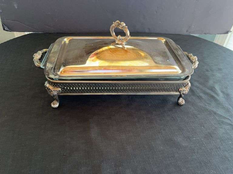 Ornate Silver Plated Chafing Dish with Glass Insert image
