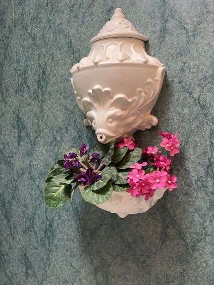 Wall Mounted Ceramic Planter with Floral Arrangement image