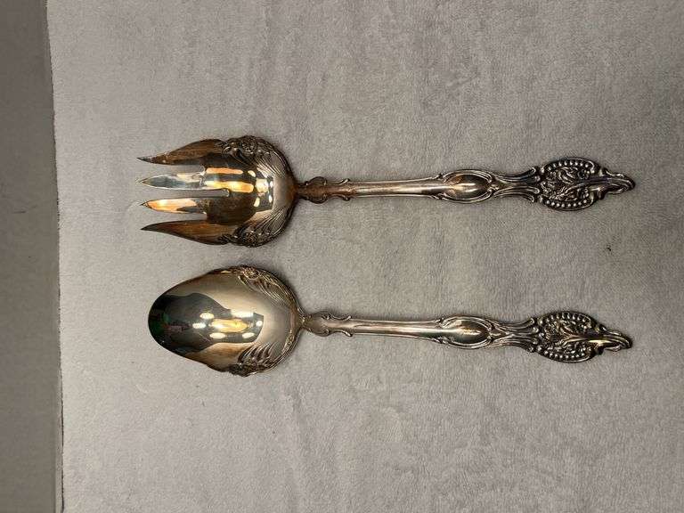 Ornate Silver Plated Serving Spoon and Fork Set image