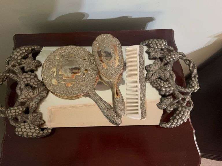 Ornate Vanity Set with Mirror, Brush, and Comb image