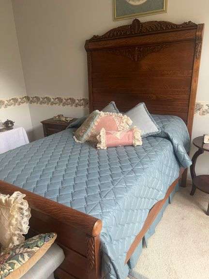 Ornate Carved Wood Full-Size Bed Frame image