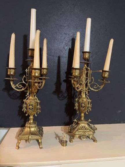 Ornate Brass Candelabra Pair with Candles image
