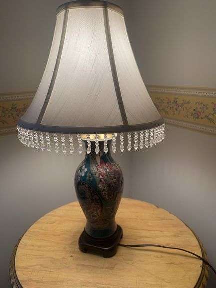Floral Patterned Table Lamp with Beaded Shade image